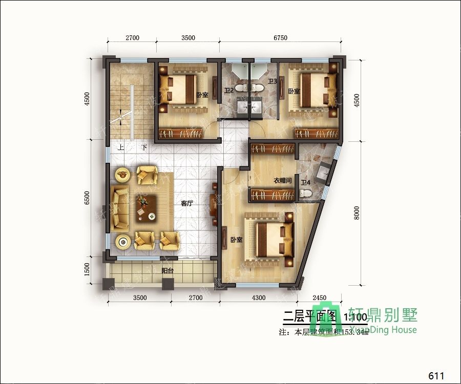 農(nóng)村三層帶車庫自建別墅設(shè)計(jì)圖二層平面.jpg