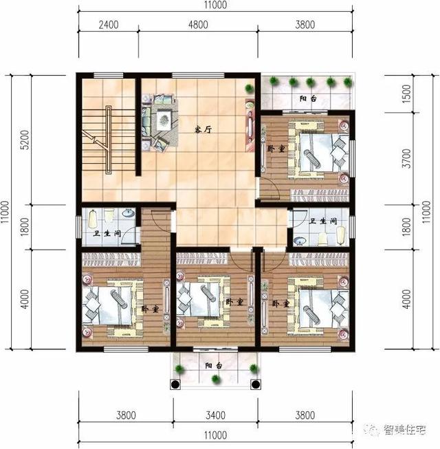 兩棟建筑尺寸相同的別墅，1111米，從各個角度看都是簡歐洲風格。有時候宅基地很大，但我不想建太大的別墅。主要原因是房子越大，成本越高!